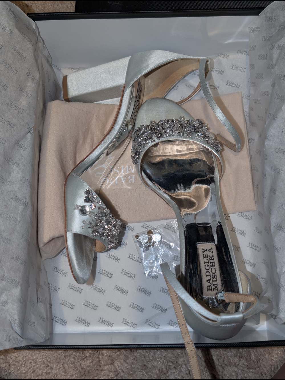 Badgley Mischka Silver Crystal-Ankle Strap Heels